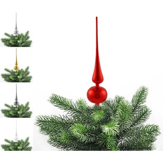 JACK Kunststoff Christbaumspitze Spitze Höhe 28cm, Ø 6cm Weihnachtsbaum Spitze Gold Silber Rot Grau Weiß Glanz, Farbe:Rot