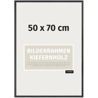 JUNOMI® Bilderrahmen 50x70 cm Holz | Farbe Schwarz | Posterrahmen mit bruchsicherem Acrylglas | Hoch- & Querformat zur Wandmontage, schmales Profil