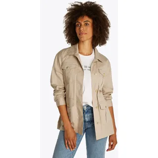 Outdoorjacke TOMMY HILFIGER "GOLD BUTTON UTILITY JACKET", Damen, Gr. XXXL (46), grün (sandalwood), Web, Obermaterial: 97% Baumwolle, 3% Elasthan, unifarben, casual, regular fit hüftlang, Langarm 1-Knopf-Manschette, Jacken, mit goldfarbenem Knopf