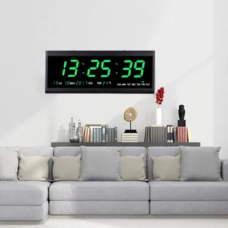 SanBouSi LED Digital Wanduhr Erweiterte Uhr Wanduhr mit Digitaler Kalender und Temperaturanzeige Groß für Wohnzimmer Büro (Grün)