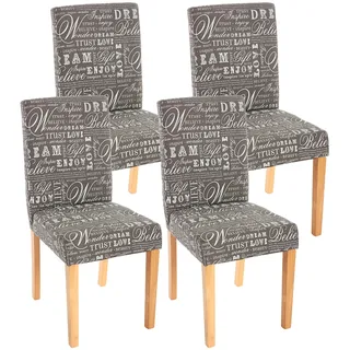 4er-Set Esszimmerstuhl Stuhl Küchenstuhl Littau ~ Textil mit Schriftzug, grau, helle Beine