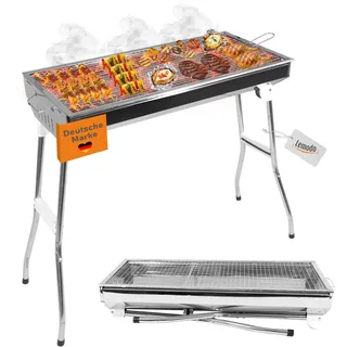 Lemodo Schaschlikgrill Mangal Grill Holzkohlegrill aus Edelstahl, Faltbarer Klappgrill mit großer Grillfläche, tragbarer Campinggrill für Balkon, Garten, Picknick & Reisen, leicht transportierbar