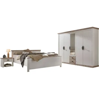 Schlafzimmer-Set HOME AFFAIRE "Florenz", weiß (pinie weiß), B:180cm T:200cm, Holz teilmassiv, Metall, Schlafzimmermöbel-Sets, in 3 verschiedenen Ausführungen
