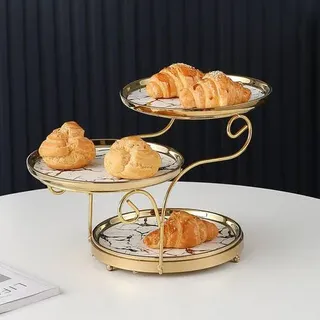 Zellerfeld Trendmax Etagere 3-stufig Marmor Design Porzellan für Dessert Muffin Cake Stand Servierstand Marmor gold