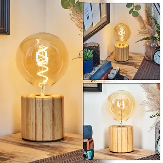 HOFSTEIN Tischleuchte Argea, Tischlampe aus Holz in Natur/Schwarz, moderne Leuchte im skandinavischen/Boho-Design, Schalter am Kabel, Höhe 10cm, E27, Wohnzimmer, Schlafzimmer, Esszimmer, Flur, Büro