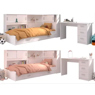 Jugendzimmer-Set PARISOT "Snoop 2" Schlafzimmermöbel-Sets Gr. B: 98 cm, B/H: 90 cm x 200 cm, weiß Baby Komplett-Kinderzimmer mit Schreibtisch