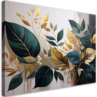 Leinwandbild Pflanzenblätter Grün Gold Natur 30x20