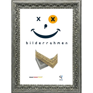 Bilderrahmen Barock | Silber mit Ornament/Verzierung | 50 x 75 cm | Happy Frame Barock | Acrylglas | Fotorahmen | Kunststoffrahmen | Made in Germany