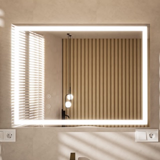 Essbhach Badspiegel mit Beleuchtung, Badezimmerspiegel Antibeschlag, 3 Lichtfarben Led Badezimmer Spiegel mit Touch-Schalter, Spiegel Bad mit Licht, 100 x 60 cm