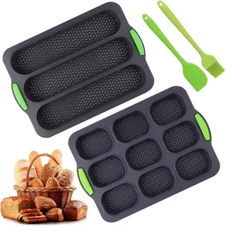 FELIXLEO Brotbackform 2St Brötchen Baguette Backform Silikon 3+9 Steckplätze Mit Pinsel., (1-tlg)