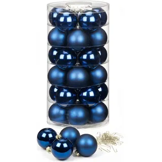 Inge Glas Weihnachtskugeln mit Haken | Schöne Christbaumkugeln aus Glas | Set 30 Kugeln und 40 Aufhänger | Christbaumschmuck Weihnachtsbaumkugeln (Midnight Blue | dunkelblau)