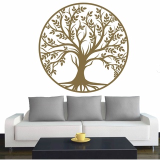 Wandtattoo - Baum des Lebens - 0 - Lebensbaum Weltenbaum - 120x120 cm - Gold - Dekoration - Wandaufkleber - für Wohnzimmer Kinderzimmer Büro Schule Firma
