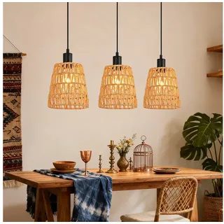Nettlife Pendelleuchte Boho Rattan Hängelampe Retro höhenverstellbar 1/3 flammige E27, Höhenverstellbar, ohne Leuchtmittel, ob Schlafzimmer Flur Esszimmer Dachboden Küche schwarz