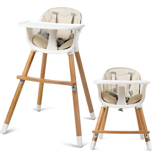 Costway 2-in-1 Babyhochstuhl, Kinderhochstuhl aus Holz,