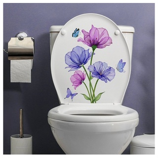 Rouemi Wandtattoo Cartoon Schmetterling Blume Aufkleber,Wandaufkleber,Toilette Aufkleber lila