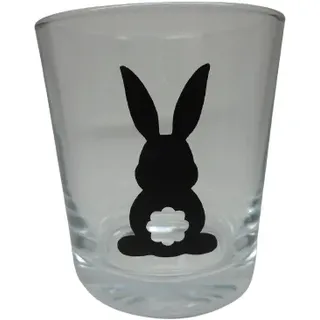 Teelicht Glas Windlicht Kerze print "Hase mit Blume" schwarz Ostern Handmade