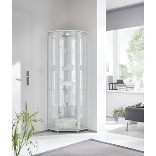 möbelando Eckvitrine Vitrinenschrank Glasvitrine Vitrine Berlin I Weiß