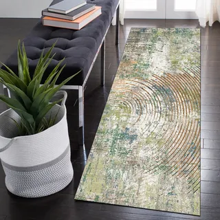 QQrunner Teppich Läufer Flur rutschfest Waschbar Grau Grün 120x200cm Boho Vintage Küchenteppich rutschfest Küche Lang Teppichläufer Schlafzimmer Korridor, Anpassbare Größe, 40-120cm Breit