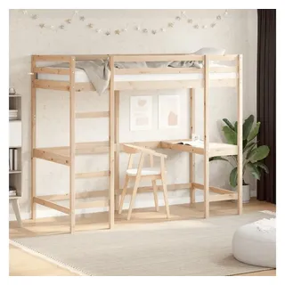 vidaXL Hochbett mit Schreibtisch 90 x 200 cm Kiefer massiv braun