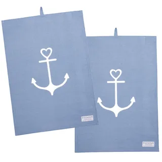 Krasilnikoff Geschirrtuch Anchor Ahoi, (2-tlg., 2-teilig), Geschirrtücher ca.50x70cm Baumwolle blau