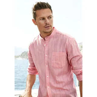 Langarmhemd H.I.S, Herren, Gr. L (41/42), N-Gr, orange (koralle), Web, Obermaterial: 100% Baumwolle, unifarben, casual, regular fit, Rundhals, Langarm Manschette, Hemden, Regular Fit, Stehkragenhemd mit Brusttasche, reine Baumwolle