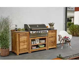 Kingstone Outdoorküchen-Set Cliff / Zoe  (4 -tlg., Holz, Schwarz/Braun, Material Rost: Gusseisen, Anzahl Brenner: 6)