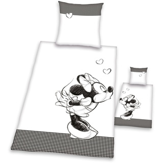 Minnie Maus (Mouse) Bettwäsche, 1 x Kissenbezug 80 x 80 cm und 1 x Bettbezug 135 x 200 cm, 100% Baumwolle mit Knopfleiste