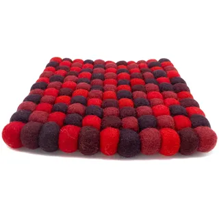 Filzuntersetzer aus Filzkugeln eckig rot dunkelrot 100% Filz (Wolle) Handarbeit Topfuntersetzer bunt quadratisch von feelz (20x20cm)
