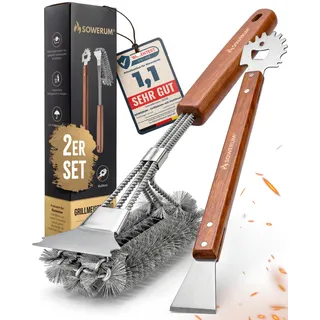 5 in 1 Grillbürste Edelstahl mit Schaber [TESTSIEGER] kompatibel mit Weber Grill Zubehör für gasgrill gusseisen - BBQ Set Grillreiniger bürste für Gussrost - Grillen Geschenke für männer grillzubehör