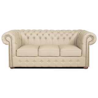 Casa Padrino 3-Sitzer »Echtleder 3er Sofa Creme 200 x 90 x H. 78 cm - Luxus Chesterfield Sofa«