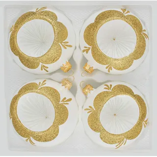 4 TLG. Glas-Weihnachtskugeln Set 12cm Ø in 'Vintage Classic Weiss Gold' - Christbaumkugeln - Weihnachtsschmuck-Christbaumschmuck 12cm Durchmesser