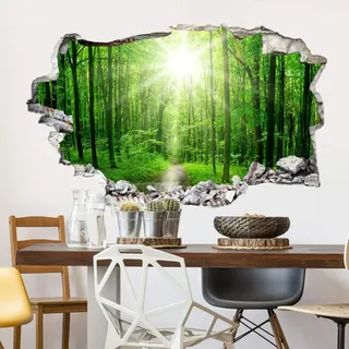 selbstklebende Natur Tapete 3D Wandtattoo Wald Wandsticker Sunny Forest Klebefolie (100x70cm)