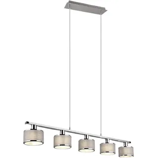 meineWunschleuchte Balkenpendelleuchte in Silber Chrom mit 5 Stoffschirmen in Grau