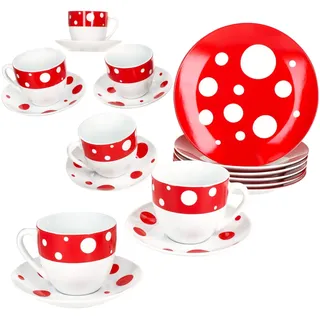 Mambocat Pula Kaffeeservice 18-tlg. rot Punkte