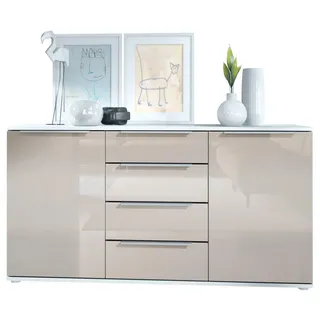 Vladon Porto 139 x 72,5 x 35 cm Weiß matt/Sandgrau Hochglanz