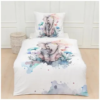 TRAUMSCHLAF Bettwäsche Elefant, Mako Satin, 2 teilig bunt