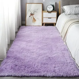 Homesally Shaggy Hochflor Teppich Flauschig rutschfest Waschbar Moderne Deko Teppich für Schlafzimmer, Wohnzimmer,Lila,80cm×200cm