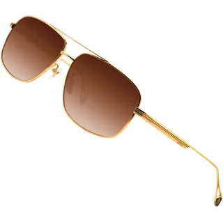 ATTCL Herren Polarisierte Sonnenbrille Fahrerbrille Rechteckig Metallrahmen UV400 Schutz QL2022 Gold+Brown - M