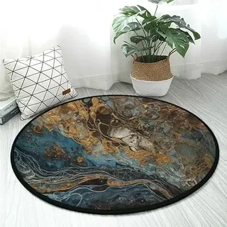 DNOVING Rutschfester, runder Teppich, 91 cm, modernes Gemälde, Blau, weich, waschbar, perfekt für Küche, Wohnzimmer, Schlafzimmer, Bad