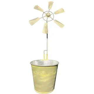 finehomegarden Blumentopf Metall Eimer mit Windmühle Pflanzgefäß Metalleimer Pflanzkübel (1 St), Pflanztopf gelb gewischt Ø19cm H55cm Topf / Paket gelb