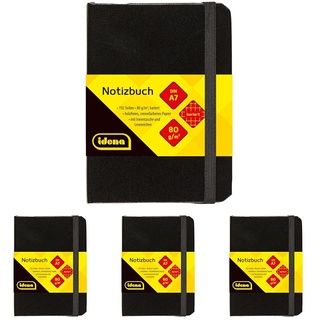 Idena 209283 - Notizbuch DIN A7, kariert, Papier cremefarben, 192 Seiten, 80 g/m2, Hardcover in schwarz, 1 Stück (Packung mit 4)