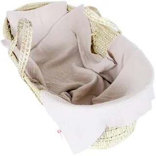 Babydecke BabyLux Musselin Decke 75x100cm +Kissen für Kinderwagen Wiege Babybett, BabyLux, KM3 - Beige beige|weiß