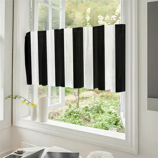Odot Bistrogardine, Schwarz-Weiß-Druck Landhaus Scheibengardine, Küchengardinen mit Stangendurchzug, Vorhänge Wohnzimmer, Moderne Gardinen Kurz für Küchen Esszimmer Badezimmer (Schwarz 7,W137xH45cm)