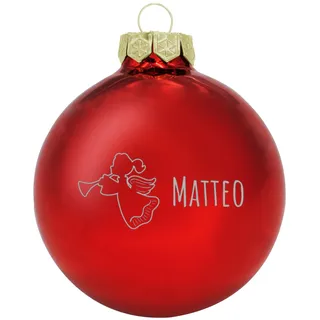 Deitert® Weihnachtskugel mit Wunschtext Gravur - Engel-Motiv - Rot | Personalisierte Christbaumkugel aus Glas (glänzend) | Ø 8cm | Individueller Weihnachtsbaumschmuck Namen oder Spruch
