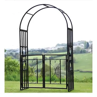 Generisch Rosenbogen Aus Rankgitter Rosenhilfe,Gartenbogen Rankgitter Metall Mit Tür,Rosen Torbogen Spalier Für Kletterpflanzen,Rankbogen Kletterer,HxBxT: 210 X 114 X 52 cm,Schwarz
