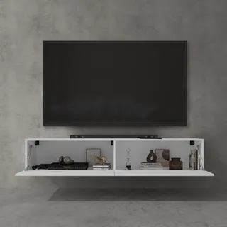 doporro TV Schrank, Lowboard hängend, TV Board, 160cm TV lowboard | Wand Fernsehtisch mit Klapptür, in Matt Weiß, 160 x 40,2 x 30 cm, Fernsehschrank02