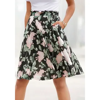 Buffalo Sommerrock mit Paperbag-Bund und Blumenprint luftiger Midirock mit Taschen, kniefreier Jerseyrock mit Blumenmuster rosa|schwarz 34