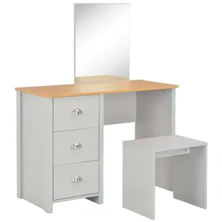 furnicato Schminktisch mit Hocker 104 x 45 x 131 cm Grau Naturholzfarbe (1-St), Toilettentisch mit 3 Schubladen und Hocker für dein Schlafzimmer grau