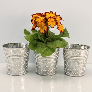 Online-Fuchs Blumentopf »Runde silberne Blumentöpfe aus Metall mit Wabenmuster Kräutertopf« (3er Set), Vintage-Art