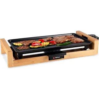 alpina Teppanyaki Grill Tischgrill 2000W - 43 x 22,5 CM - Plancha Grillplatte - Grill aus Bambus - Grillplatte mit Antihaftbeschichtung - Einstellb... - Schwarz